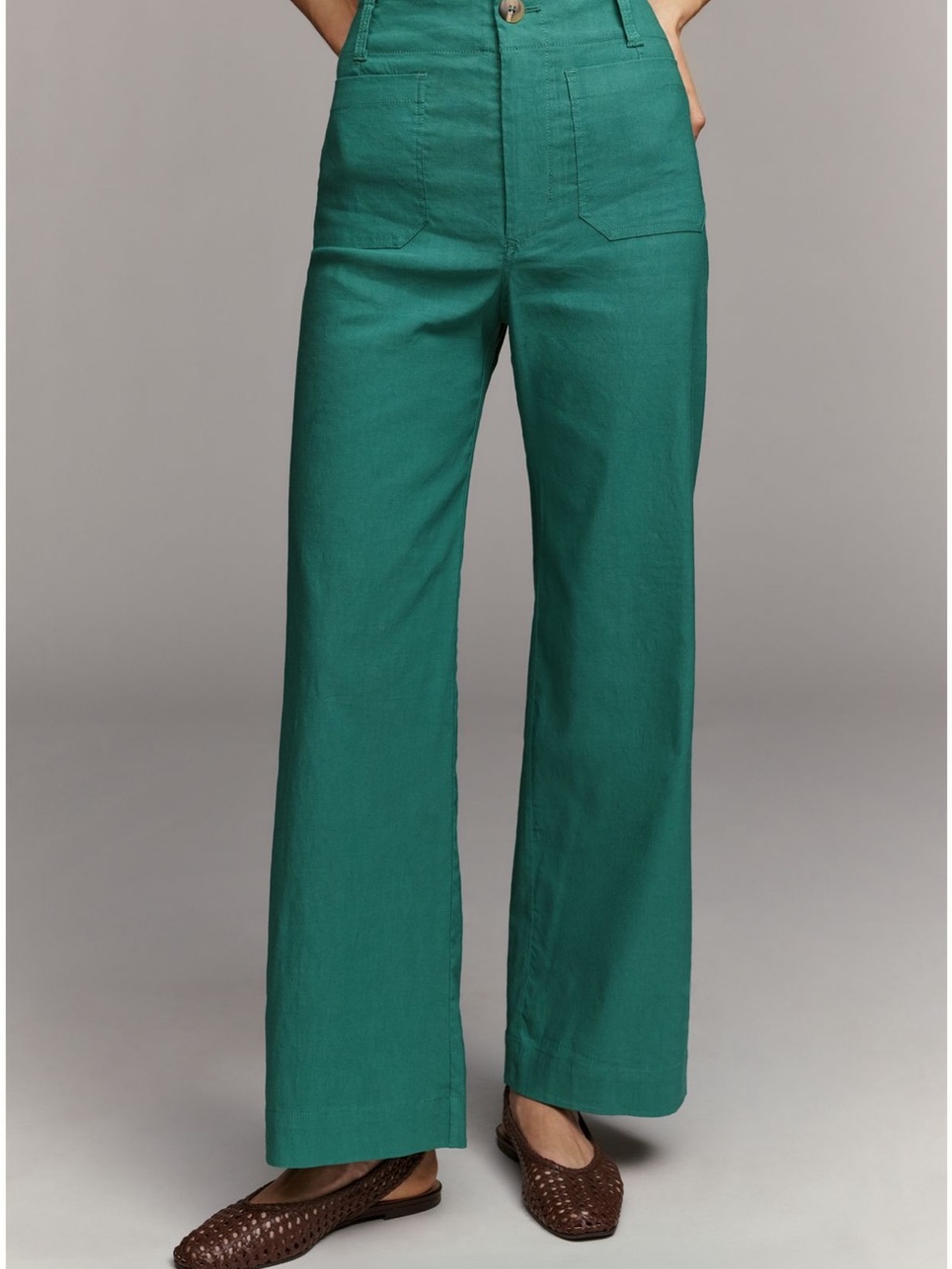 Anthropologie - Colette Full-Length Wide-Leg Trousers by Maeve - Elm Green